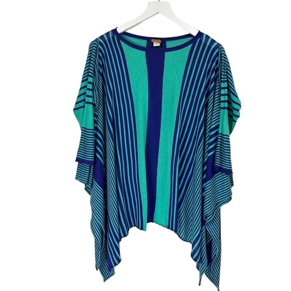 Zoe Couture Poncho Sweater Womens Small Green Blue Striped Sleeved Silk Cashmere - Picture 1 of 10